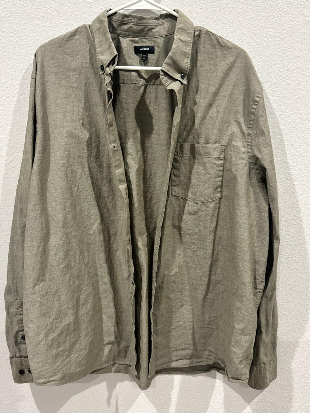 Express Men's Olive Green Long Sleeve Button-Down Shirt Jacket